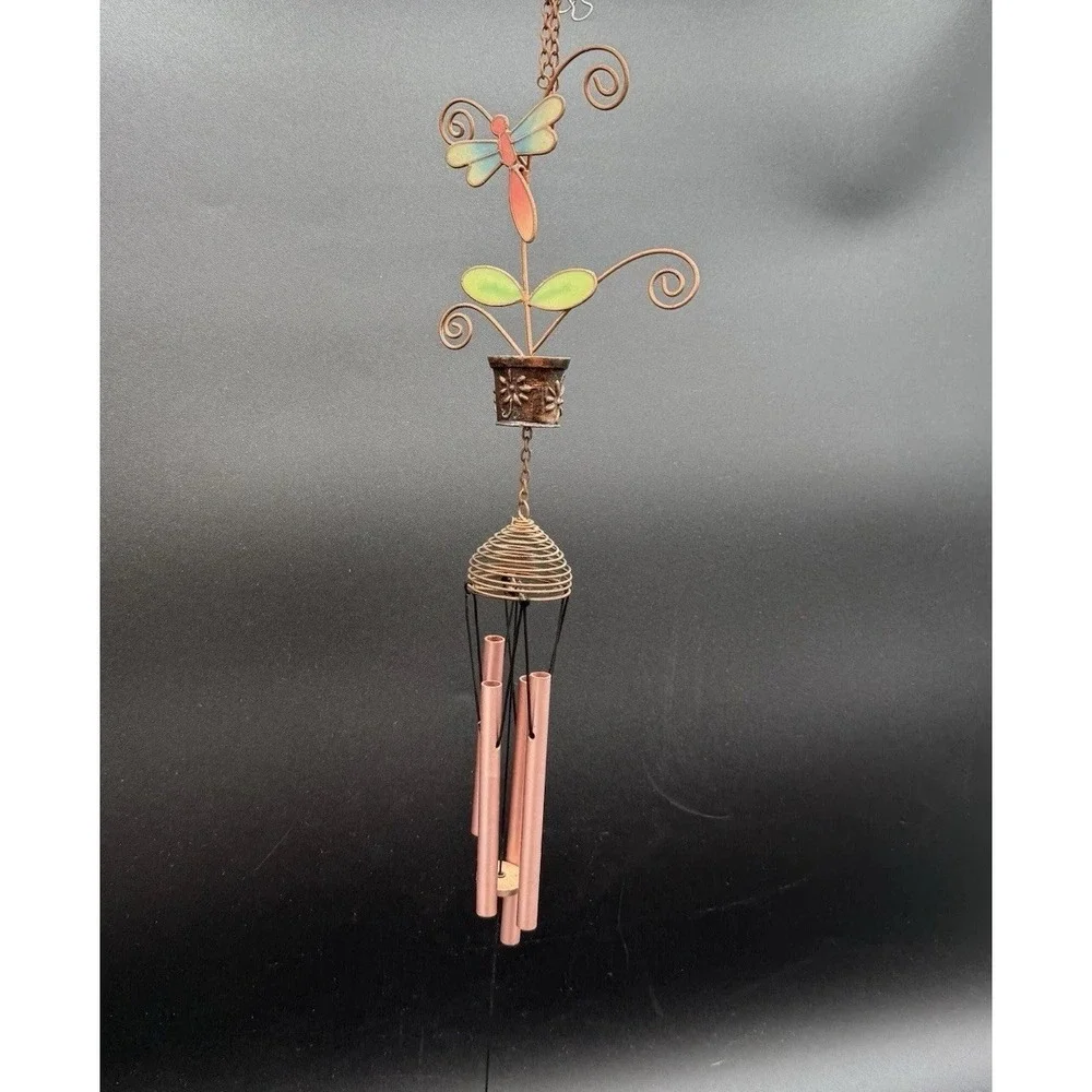 Copper Wire Dragonfly Flower Pot Wind Chime 18